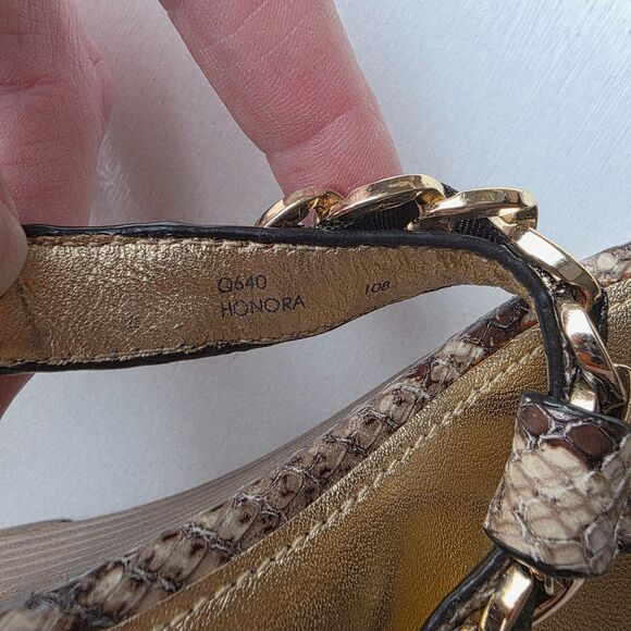 Coach Honora Wedge Sandal Women’s 10 Snakeskin Gold Chain Thong Shoe - Picture 6 of 11